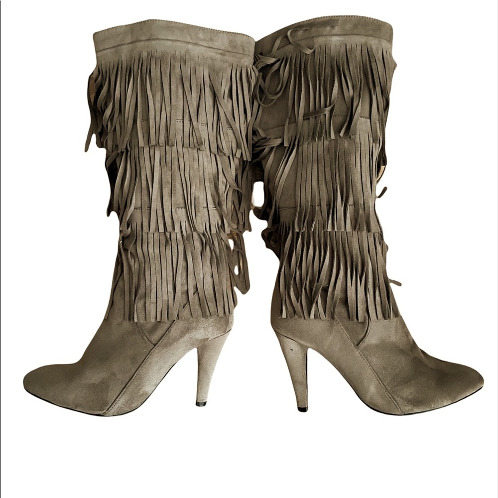 Boots BUCCO Tan Suede Round Pointed Toe Fringe boot